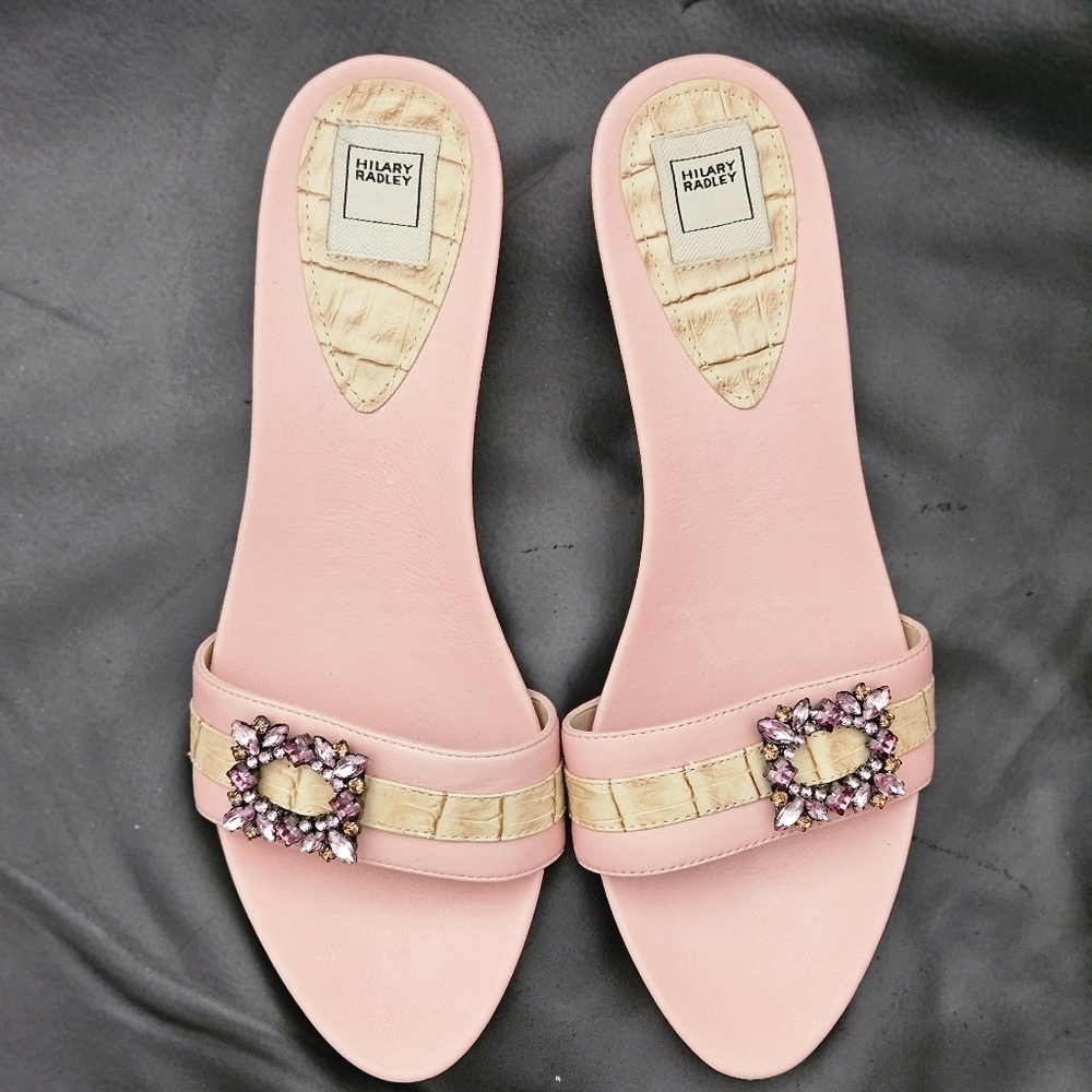 Hilary Radley Pink Embellished Women's Slides Leather  Kitty Heel Shoe Sz 7 US - Picture 4 of 11